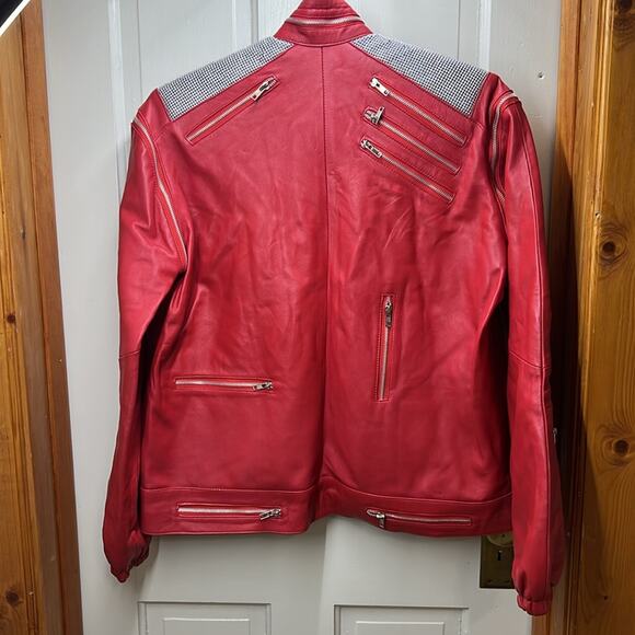 Unisex 2XL Red Leather Jacket with removable sleeves Michael Jackson Thriller - Picture 2 of 16